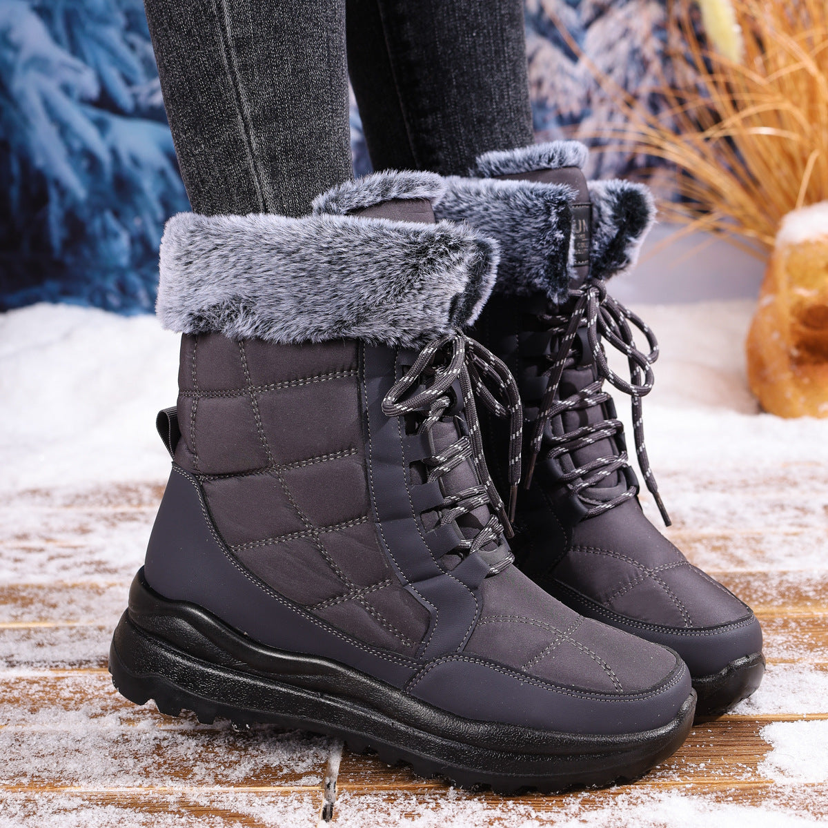 Women's High-top Fleece-lined Waterproof Snow Boots