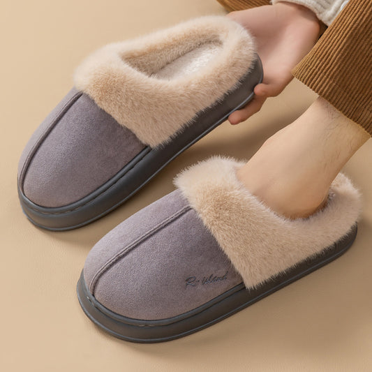 Winter Cosy Warm Couple Fluffy Slippers Women Men Non-slip Soft Slides
