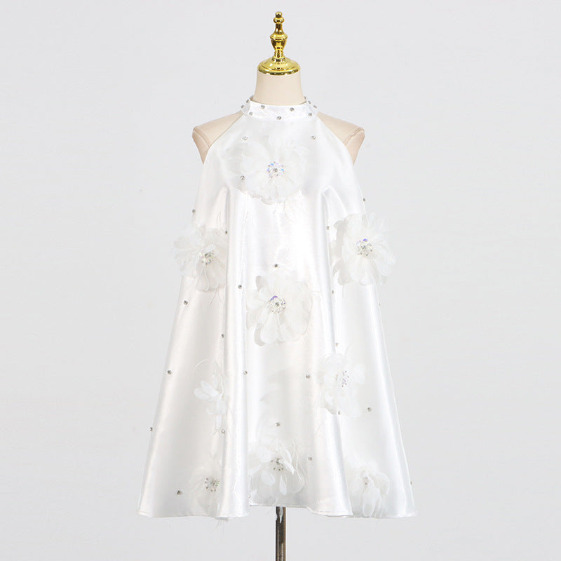 Women's Rhinestone Design Flower Stitching Mini Dress