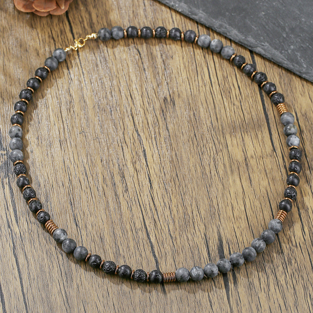 Beaded Glitter Volcanic Rock Necklace