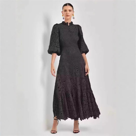 Women's Elegant Hollow Lace Long Dress