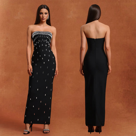 Tube Top High-end Hot Drilling Backless Long Dress