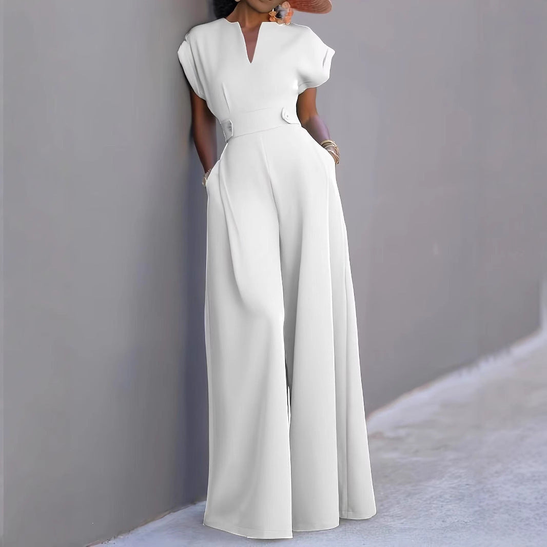 Solid Color High Waist Wide Leg Jumpsuit