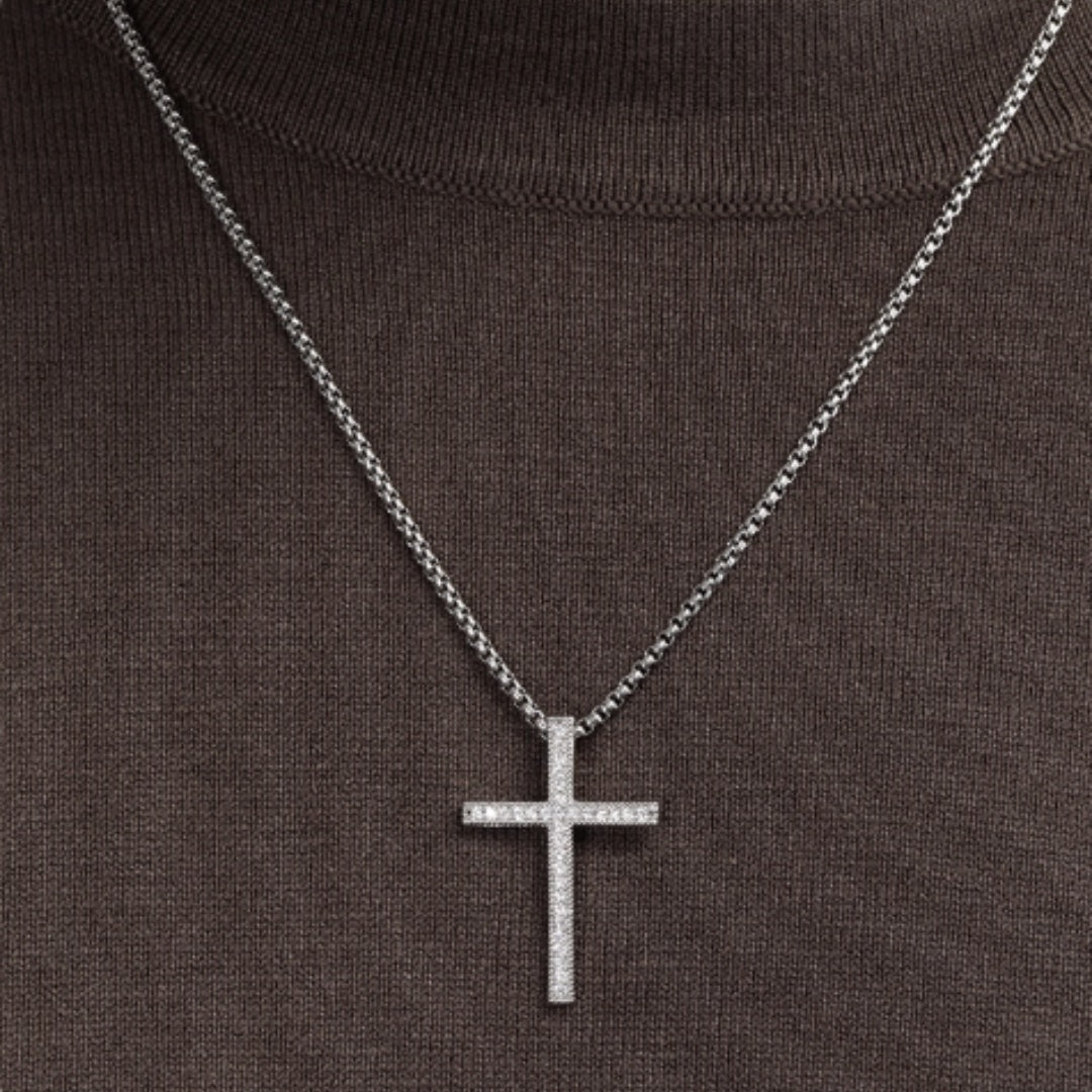 Men's 18K Gold Diamond Cross Necklace