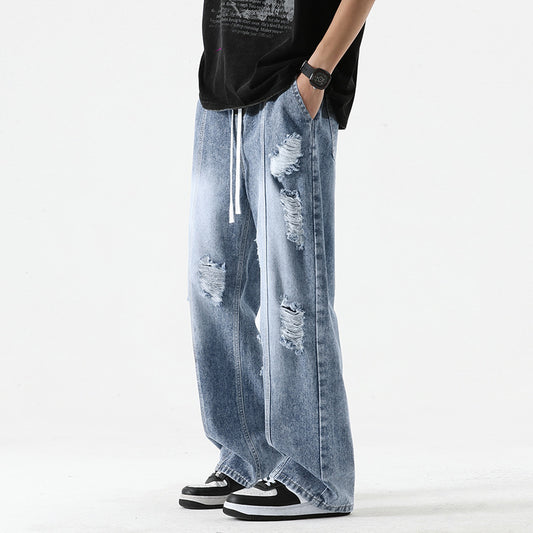 Loose Drawstring Straight-leg Pants