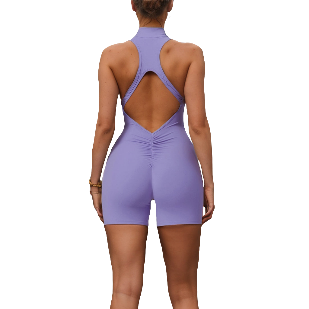 Fitness Yoga Jumpsuit With Zipper Summer Backless Shorts Jumpsuit Bodysuit For Women Clothing