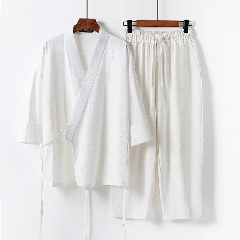 Men's Hanfu Trendy Cotton And Linen Two-piece Suit Cardigan