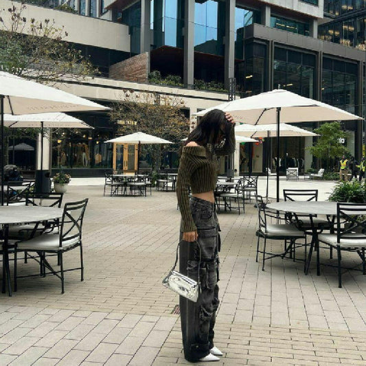 Women's High Fashion Trendy Mixed Color Multi-pocket Jeans