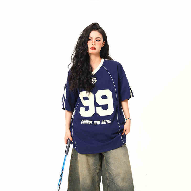 Retro V-neck Jersey Sports Short Sleeve T-shirt