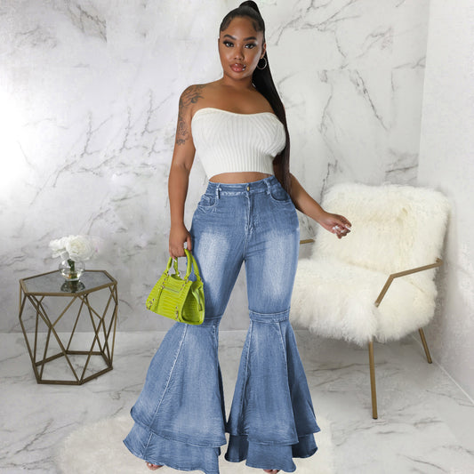 Women's Wide Leg Denim Stretch Flared Pants