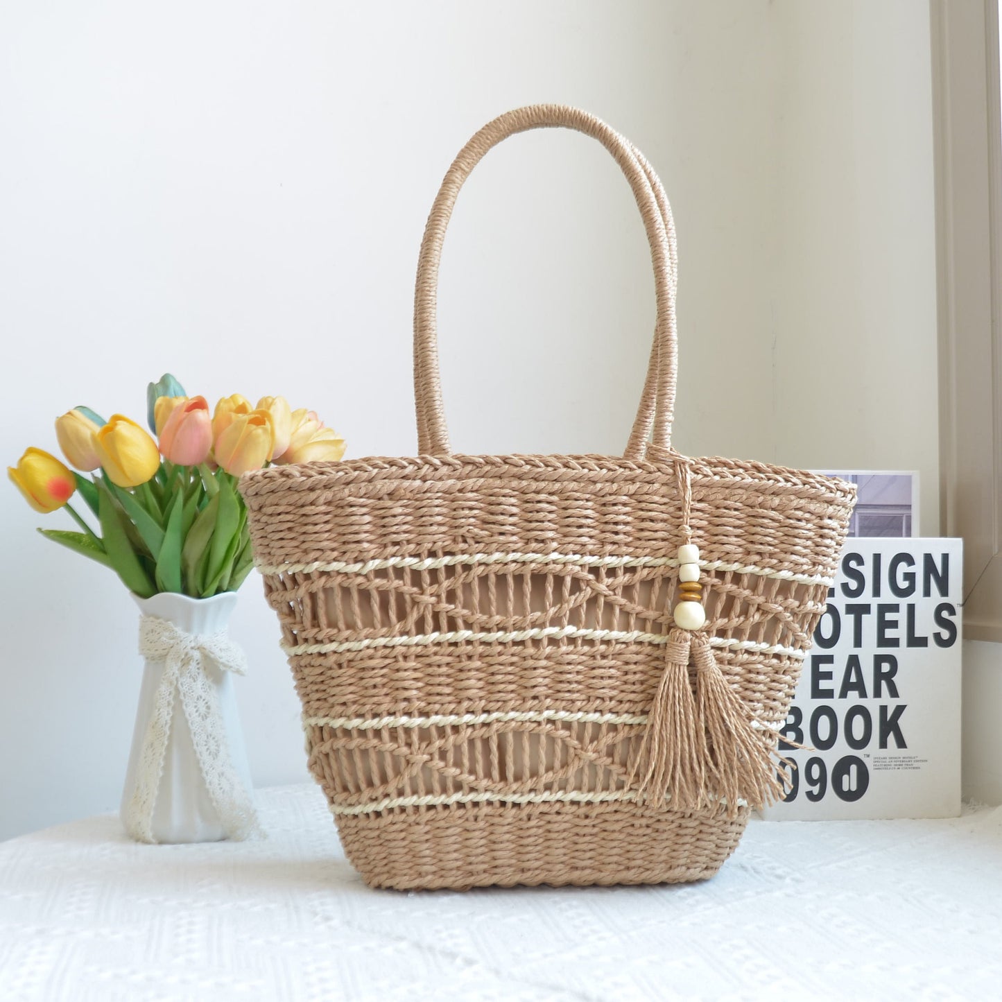Women's Paper String Hand-woven Straw Bag