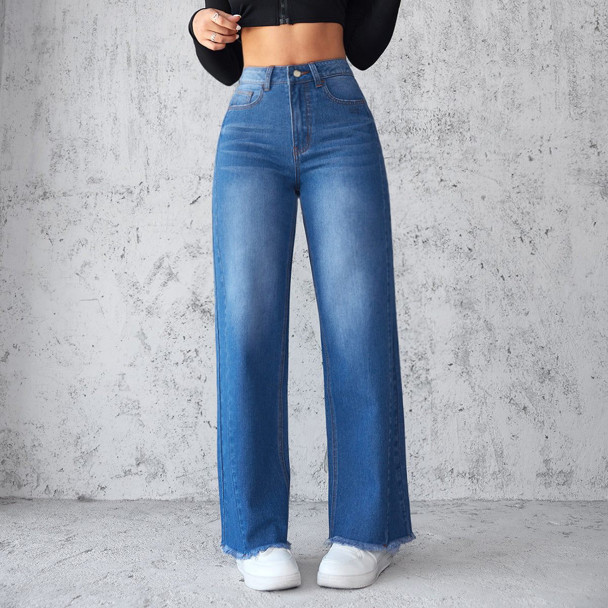 Straight Wide-leg Jean High-waist Non-elastic