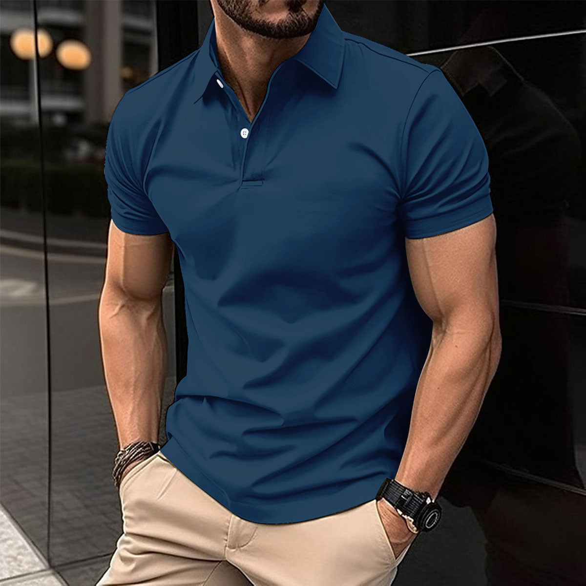 Men's Polo Shirt  Lapel Button Top