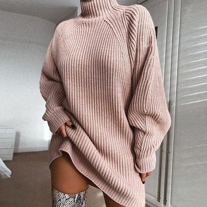 Solid Turtleneck Winter Warm Sweater Dress
