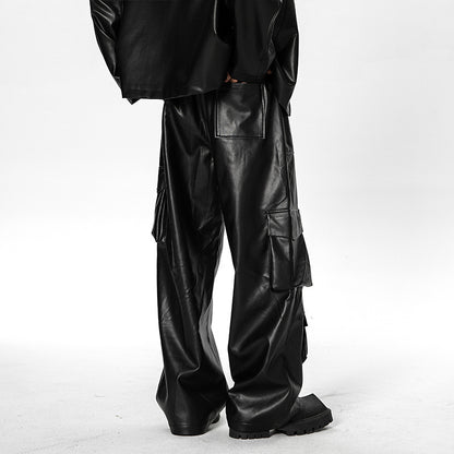 Men's Loose Straight Retro Street PU Leather Pants