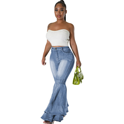 Women's Wide Leg Denim Stretch Flared Pants