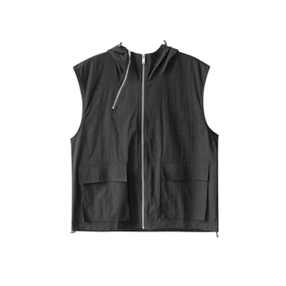Men's Hooded Sleeveless Vest / Wide Leg Trousers Overall Suit