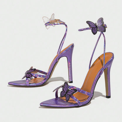 Women's Pointed-toe Three-dimensional Butterfly Stiletto Heel Sandals