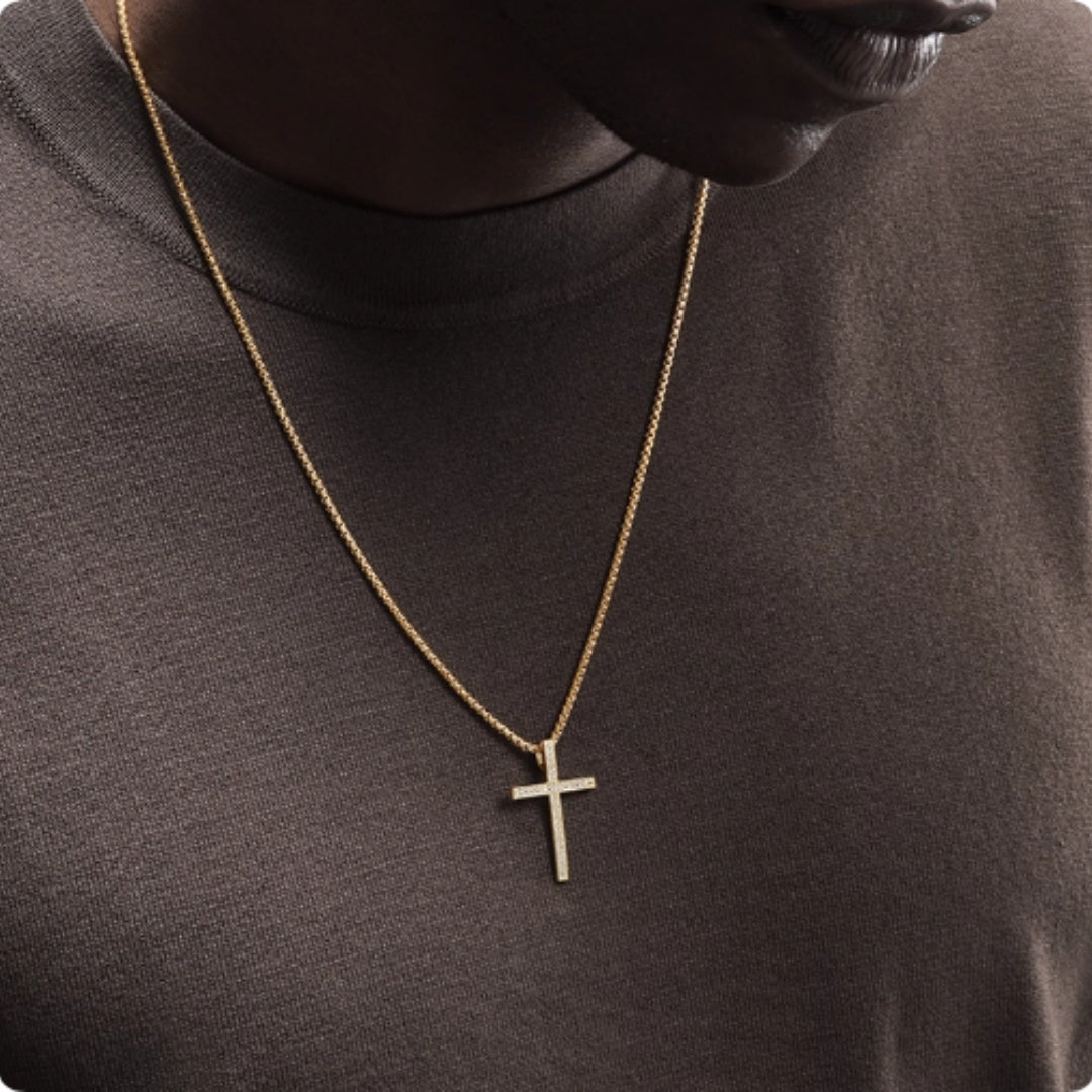 Men's 18K Gold Diamond Cross Necklace