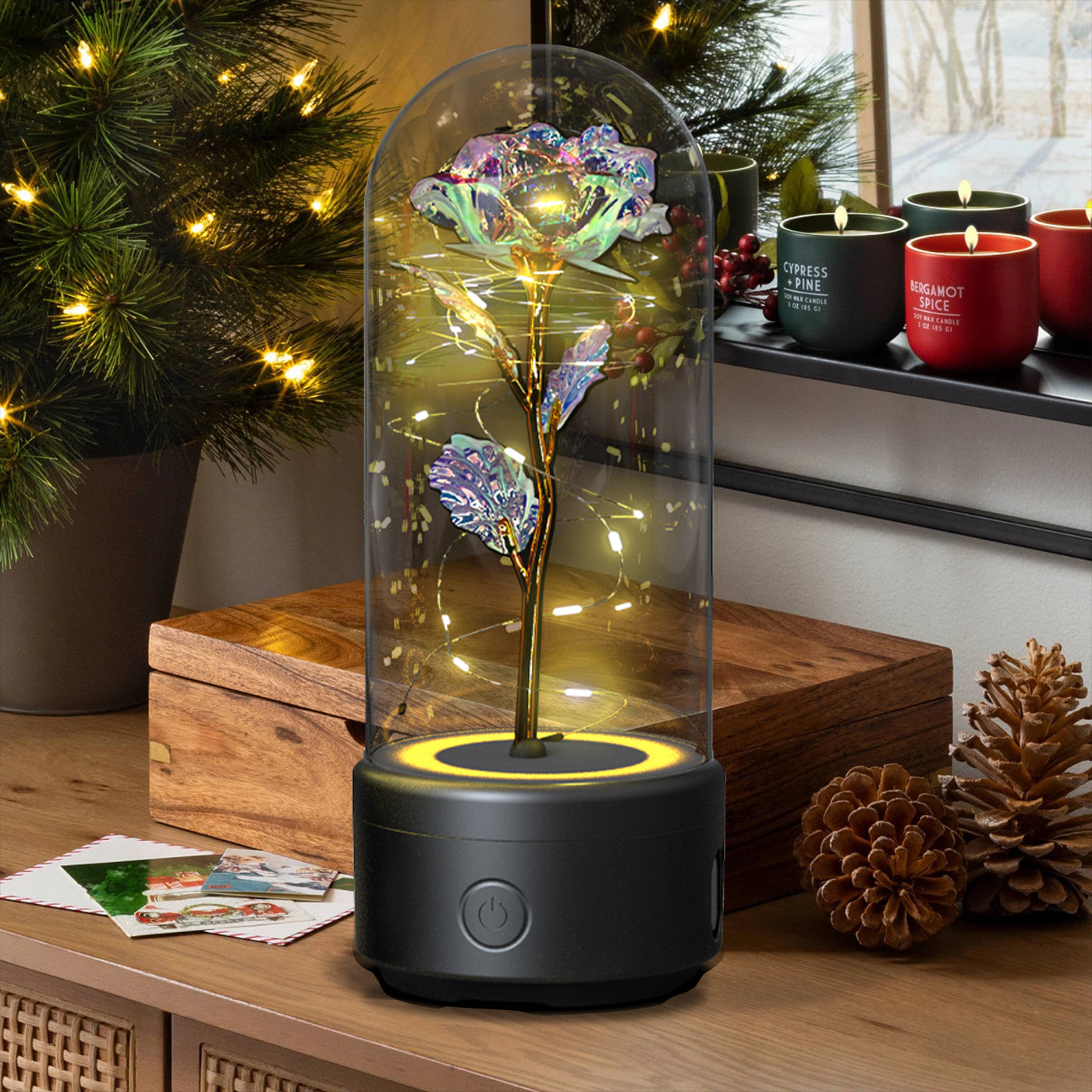 2 In 1 Rose Flowers LED Light And Bluetooth-compatible Speaker Gift Rose Luminous  Gift