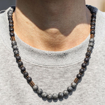 Beaded Glitter Volcanic Rock Necklace