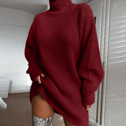 Solid Turtleneck Winter Warm Sweater Dress