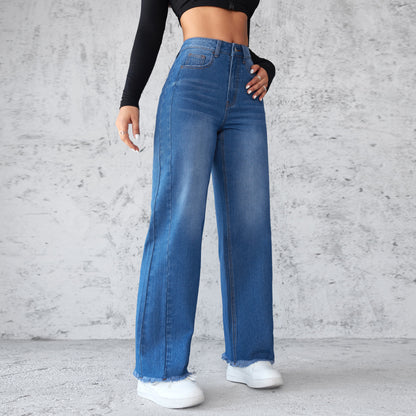 Straight Wide-leg Jean High-waist Non-elastic