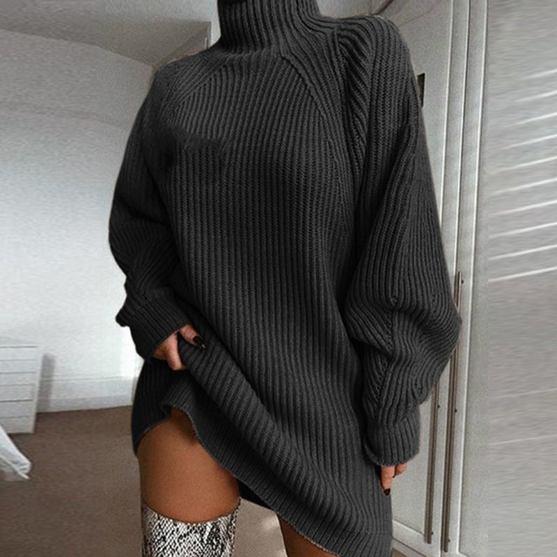 Solid Turtleneck Winter Warm Sweater Dress
