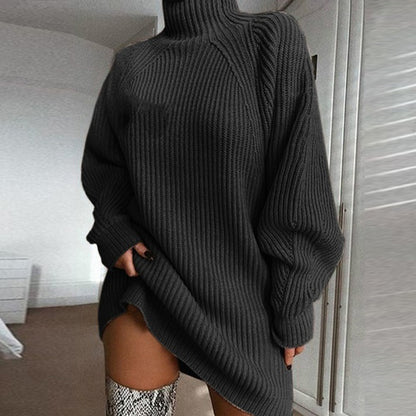 Solid Turtleneck Winter Warm Sweater Dress