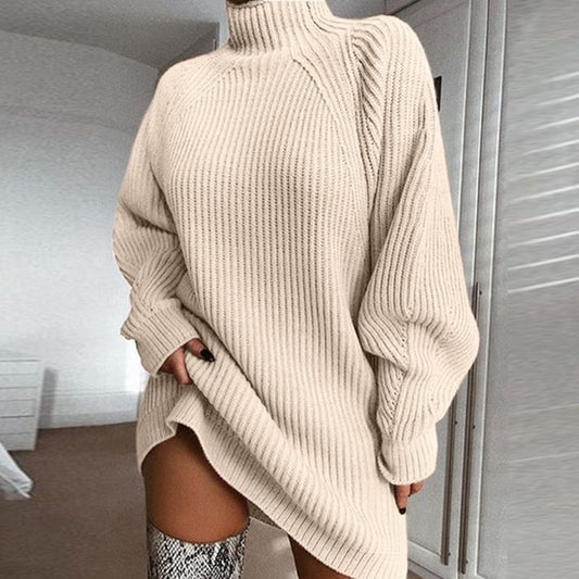 Solid Turtleneck Winter Warm Sweater Dress