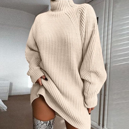 Solid Turtleneck Winter Warm Sweater Dress