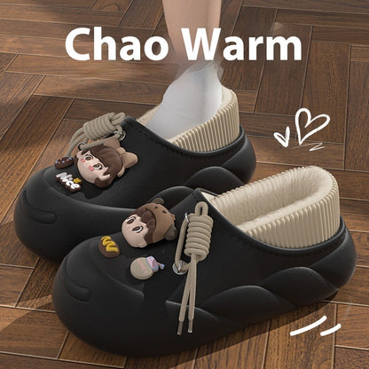 Women's Cartoon Waterproof Winter Toe Cap Cotton Slippers