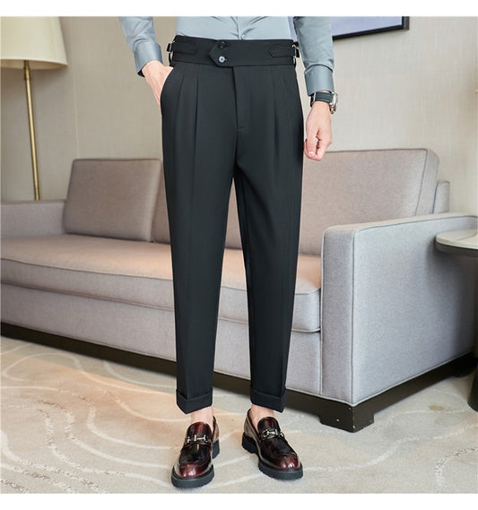 Mid High Waisted Drape Style Long Casual Pants