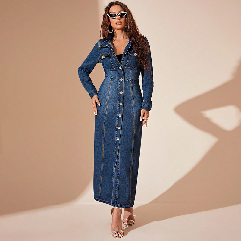 Women's Denim Button Cardigan Jacket Dress