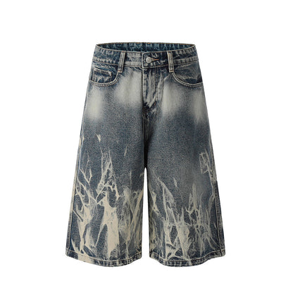 Punk Tie-dye Denim Middle Pants