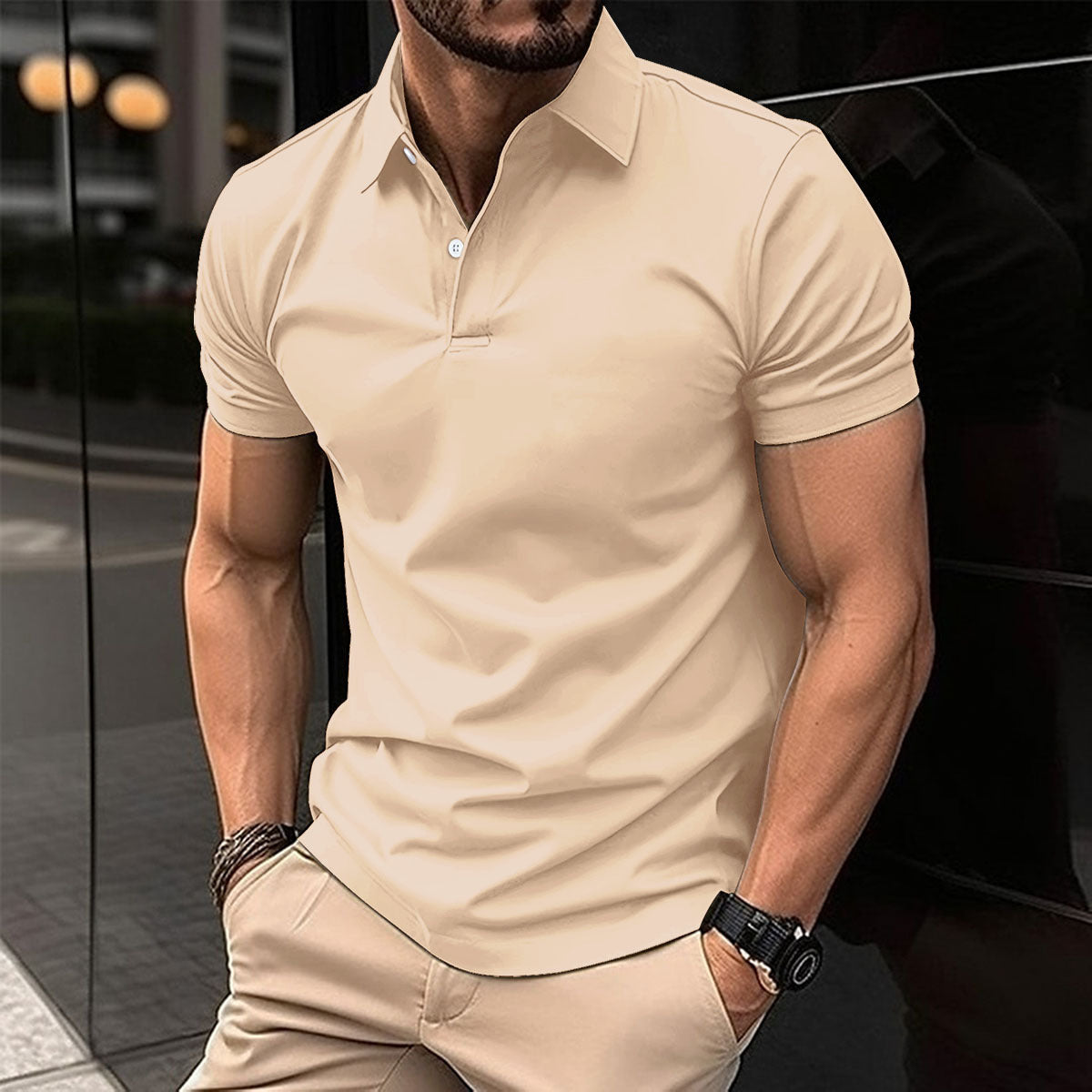 Men's Polo Shirt  Lapel Button Top