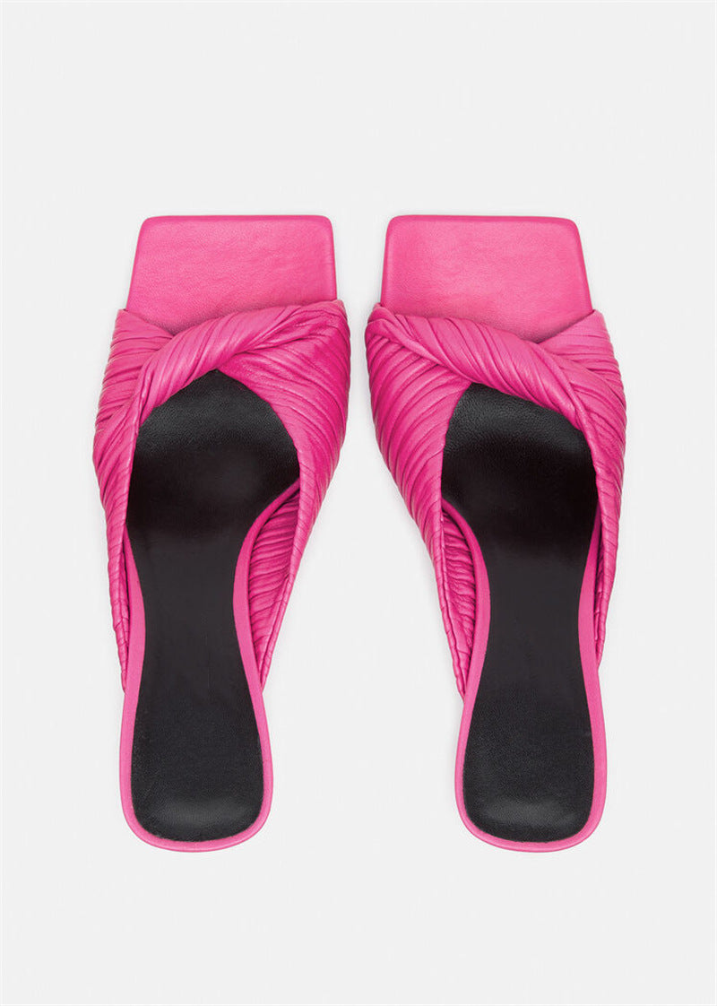 Women's Stiletto Multicolor Pleated Square Toe