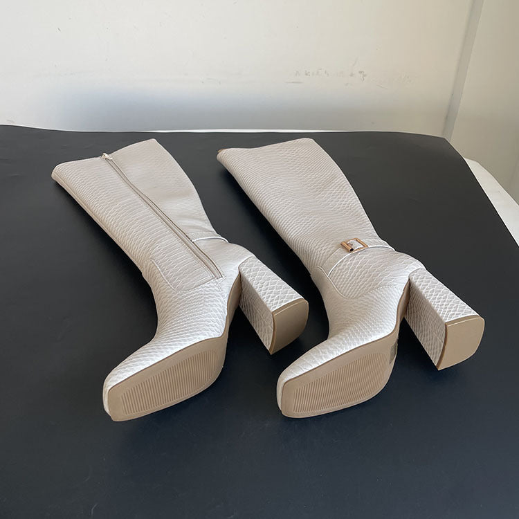 Women's Thick High Heel Side Zipper Square Head Knight Boots