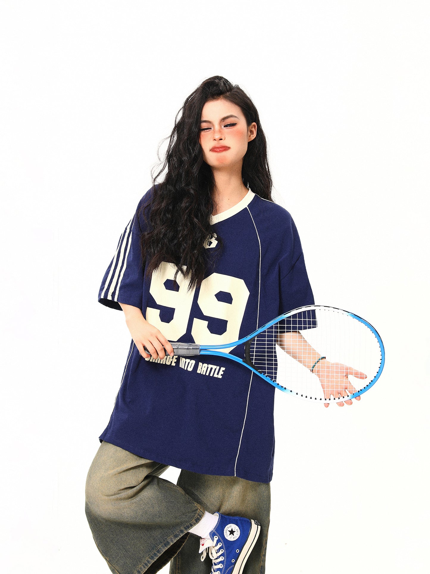 Retro V-neck Jersey Sports Short Sleeve T-shirt