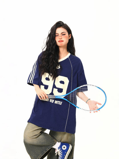 Retro V-neck Jersey Sports Short Sleeve T-shirt