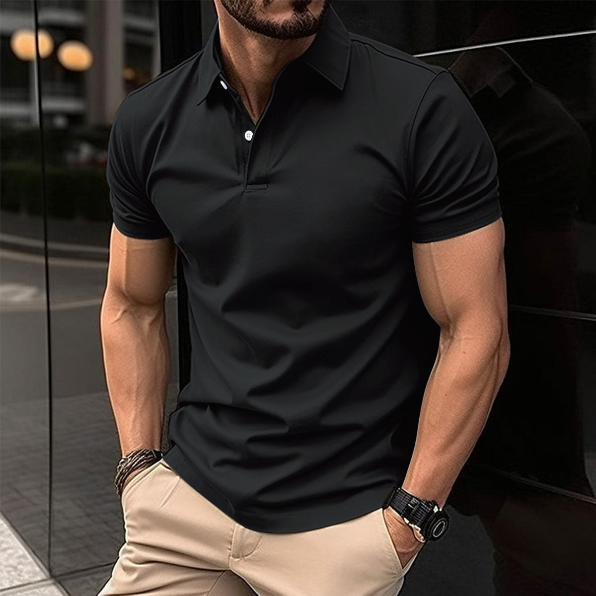 Men's Polo Shirt  Lapel Button Top