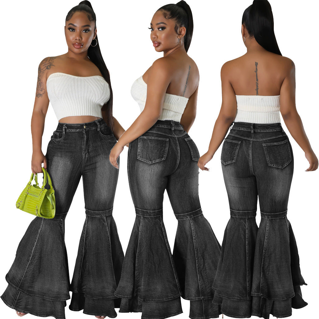 Women's Wide Leg Denim Stretch Flared Pants