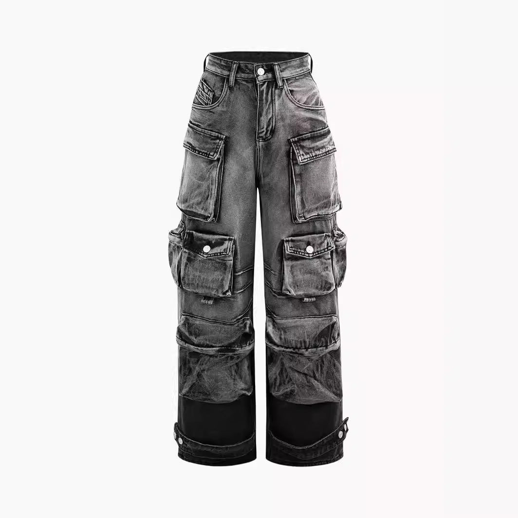 Women's High Fashion Trendy Mixed Color Multi-pocket Jeans