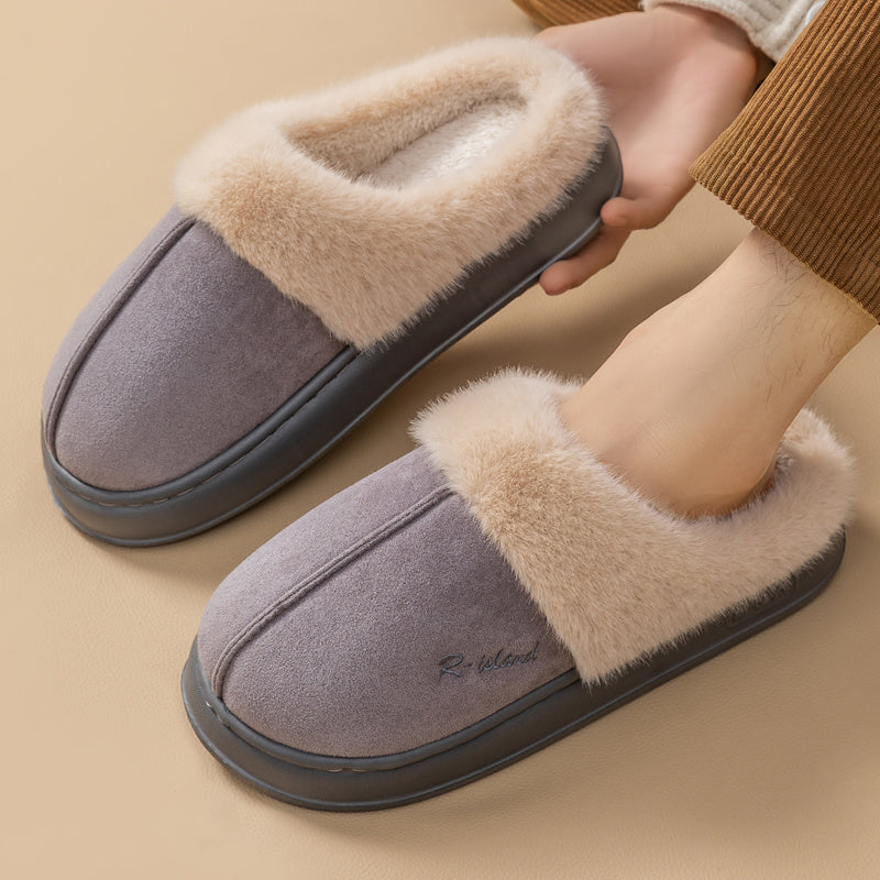Winter Cosy Warm Couple Fluffy Slippers Women  Men Non-slip Soft Slides