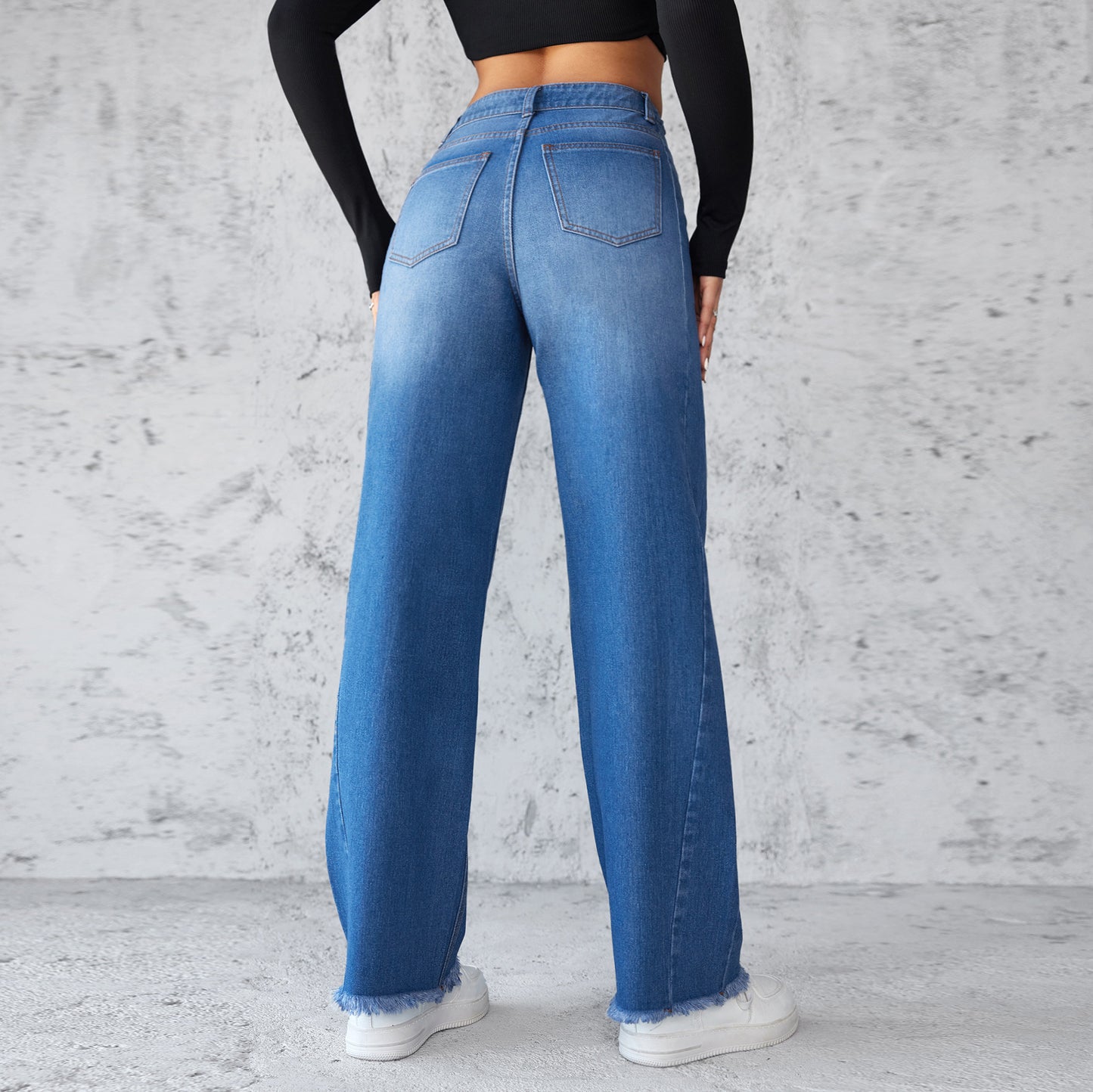 Straight Wide-leg Jean High-waist Non-elastic