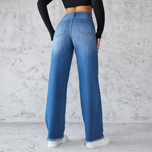 Straight Wide-leg Jean High-waist Non-elastic
