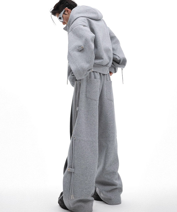 Deconstruction Drawstring Loose Hooded Sweater and High-grade Pant Suit