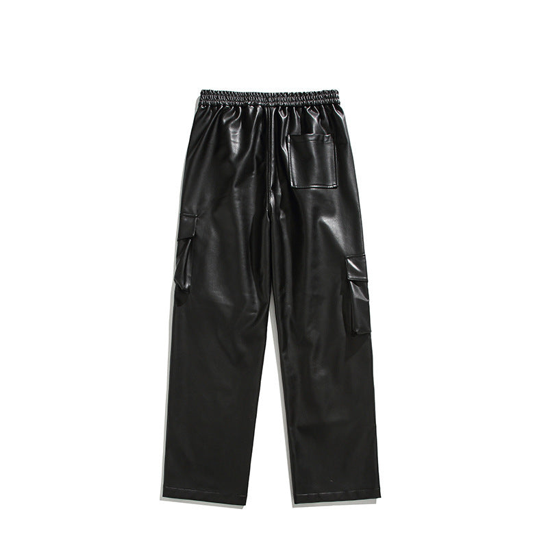 Men's Loose Straight Retro Street PU Leather Pants