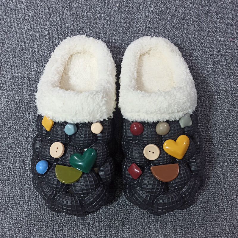 Men's And Women's Litchi Warm Non-slip  Cotton Slippers