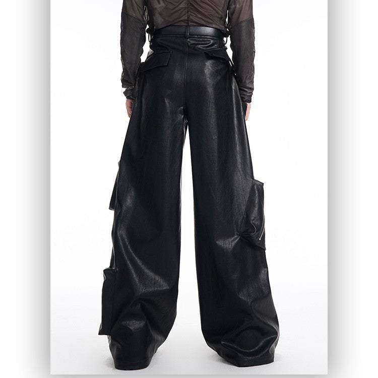 Multi-pocket Heavy Black Leather Pants